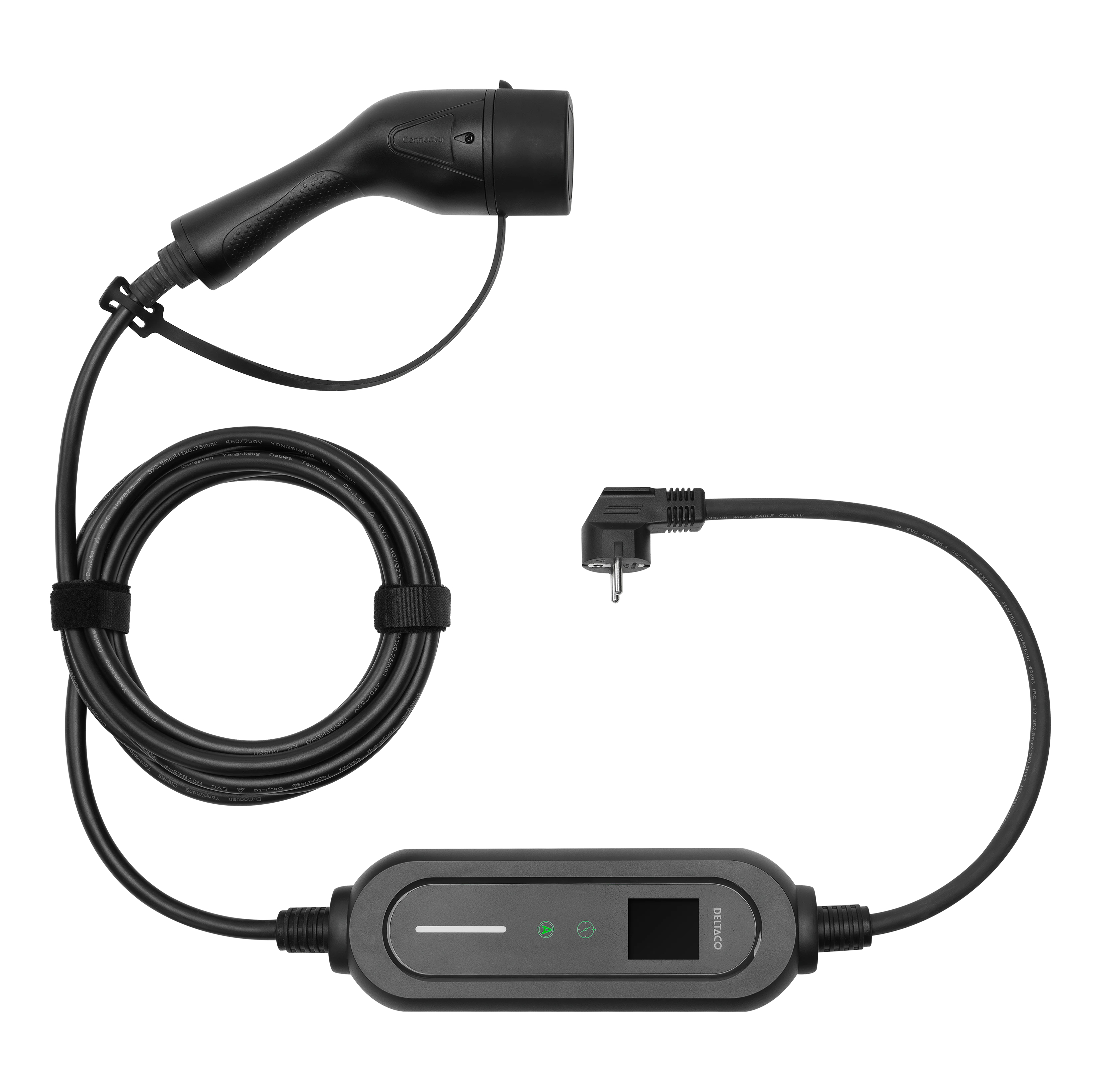 DELTACO e-Charge cable Schuko,Type 2 EV-1233 6-16A, 3.5 kW, 5.5m, Black