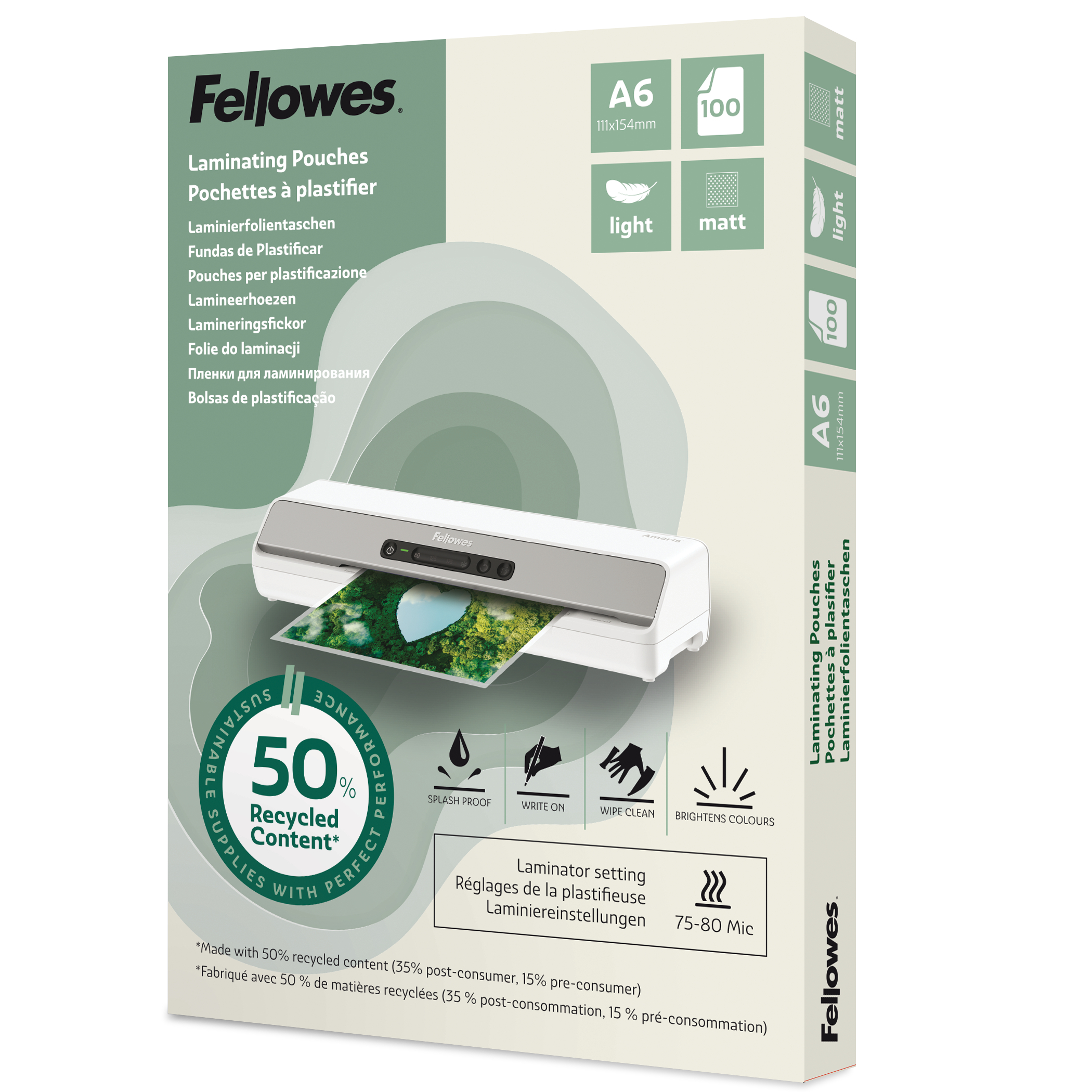 FELLOWES Laminierfolien Recycling A6 100143438 matt, 80 my 100 Stück