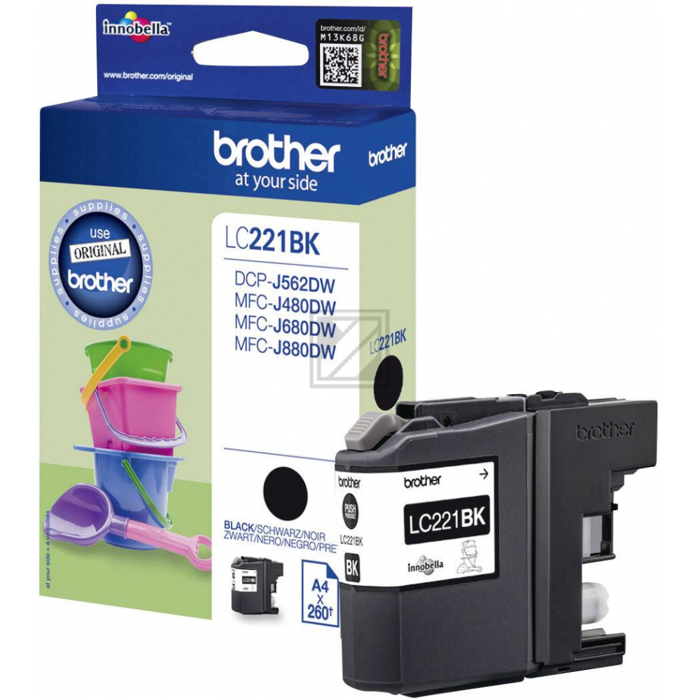 BROTHER Tintenpatrone schwarz LC-221BK MFC-J480/680/880 260 Seiten