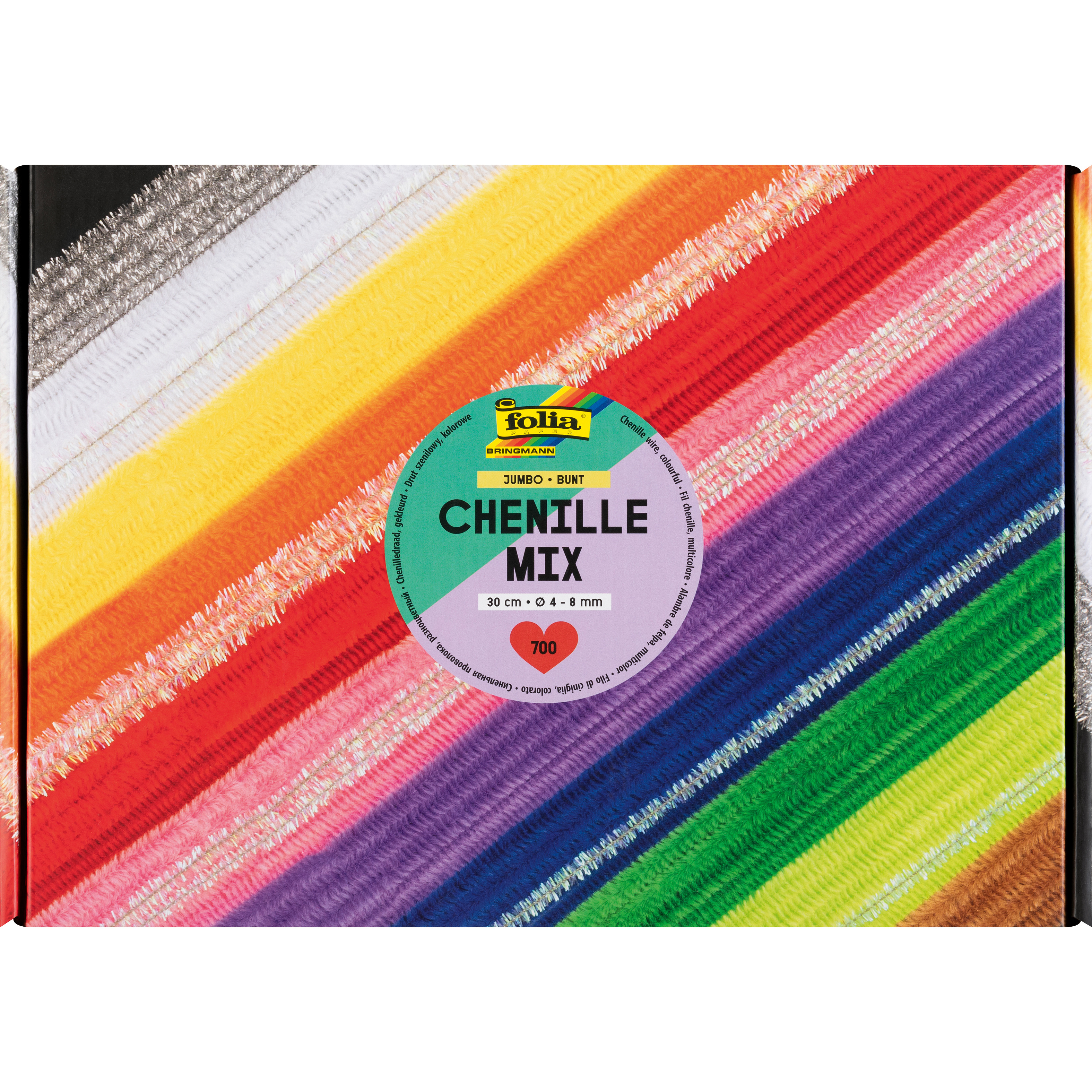 FOLIA Chenille Mix Jumbo 30cm 778709 farbig assortiert 700 Stück