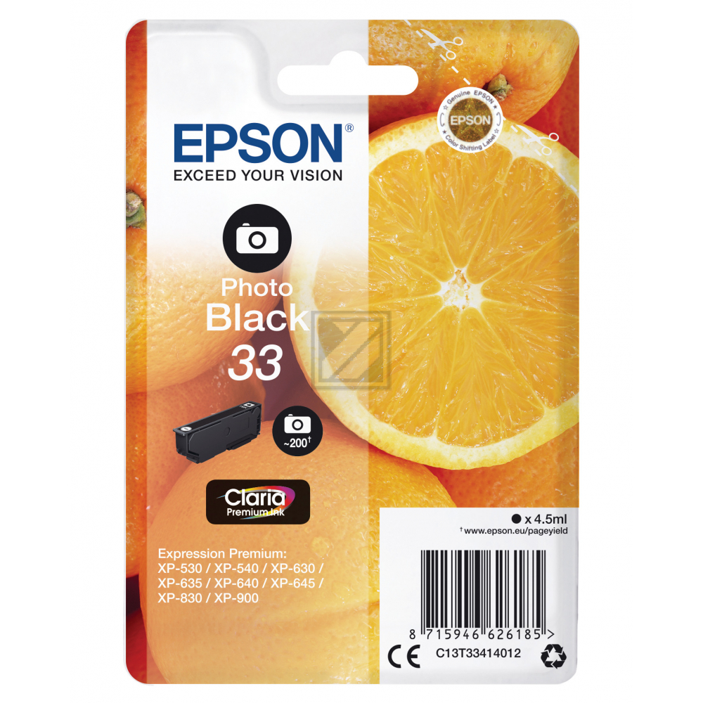 EPSON Tintenpatrone 33 photo schwarz T334140 XP-530/630/830 200 Seiten