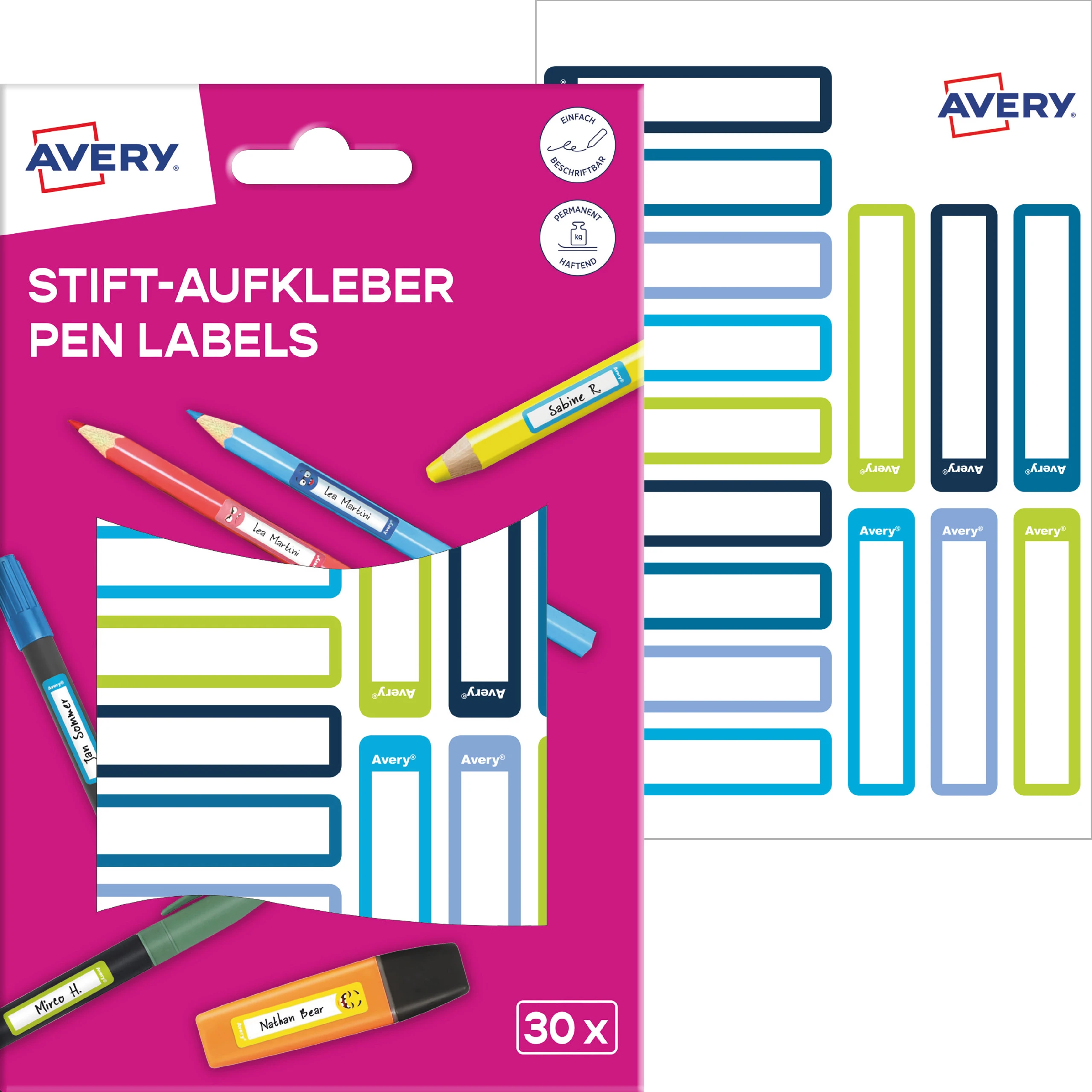 AVERY ZWECKFORM Stift-Etiketten 50x10mm RESMI30G blau,grün 30 Stück