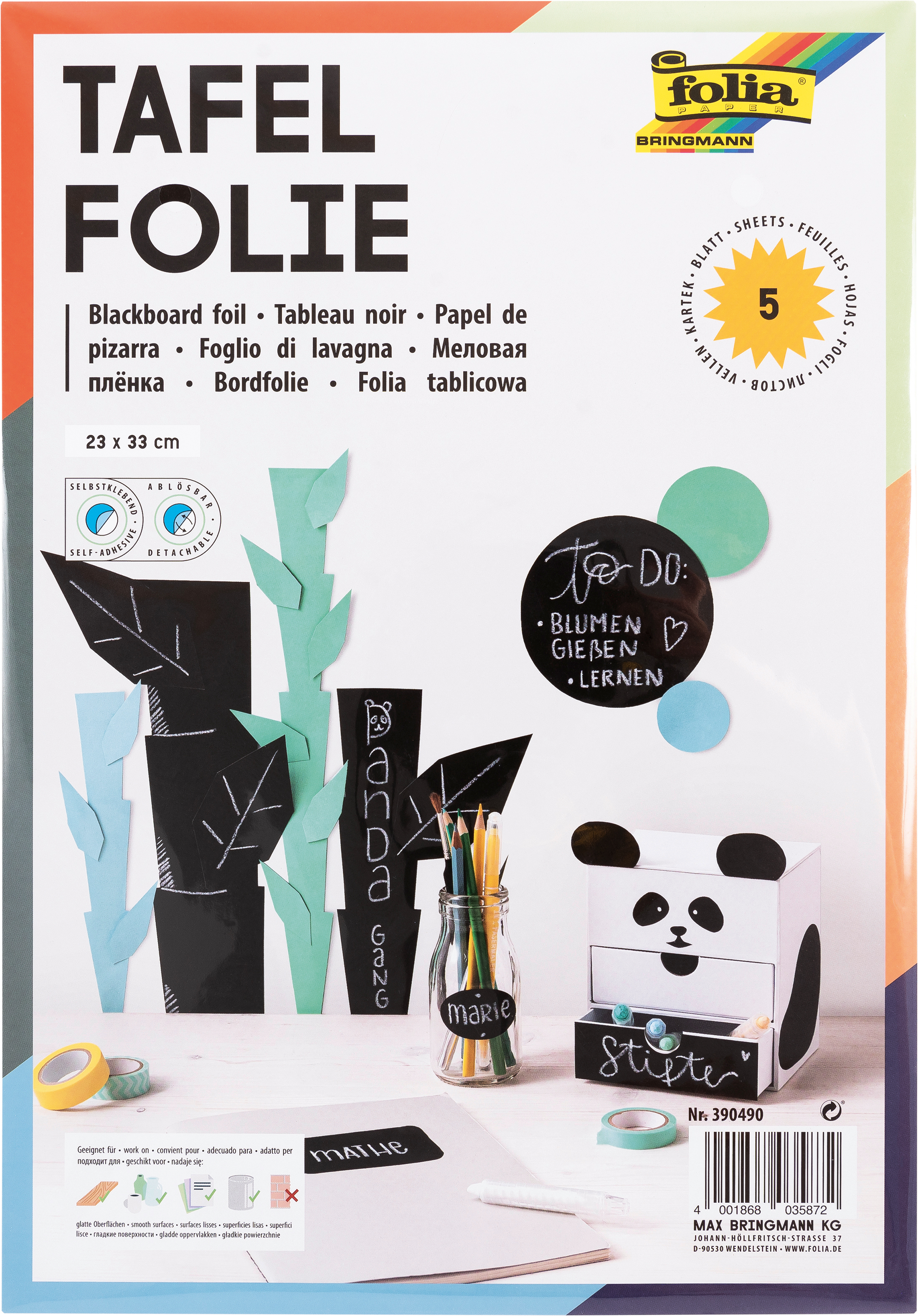 FOLIA Tafelfolie 23x33cm 390490 schwarz, selbstklebend 5 Stück