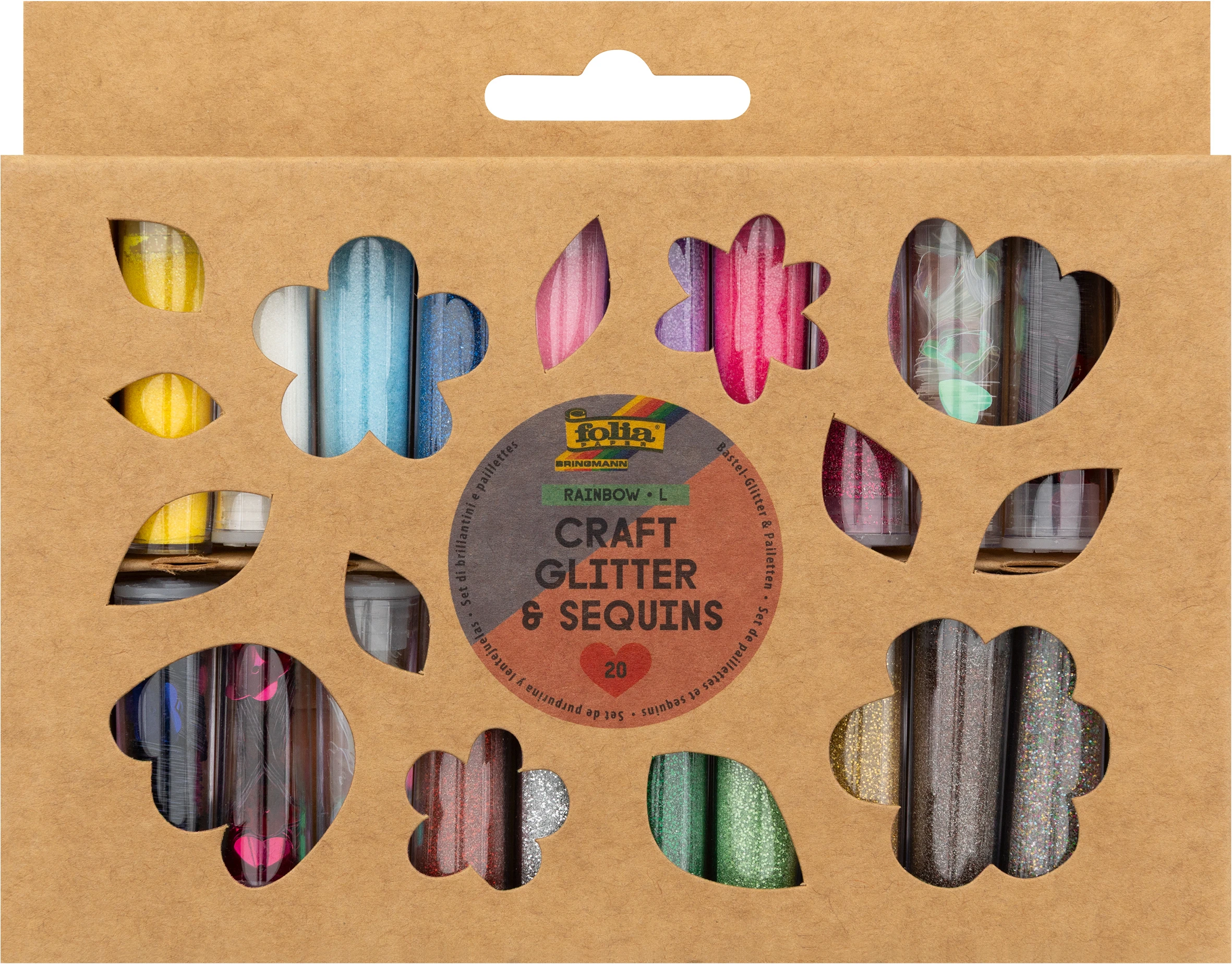 FOLIA Glitter & Pailletten Set L 5782 Rainbow 20 Stück