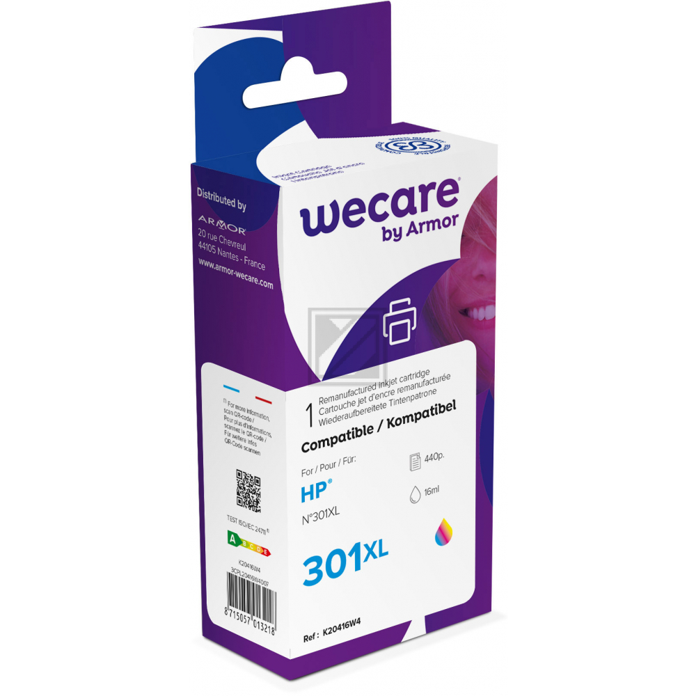WECARE Tinte 301XL rebuilt color CH564EEWE zu HP DeskJet 2050 18ml