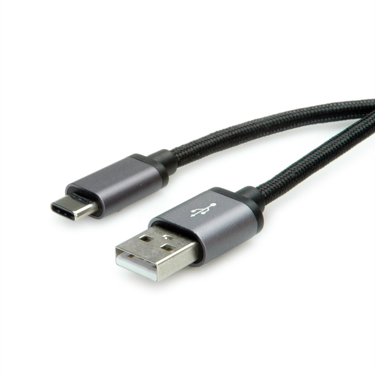 ROLINE USB-A-C, Datenkabel 11.02.9027 Black/Sil, ST/ST, USB 2.0 0.8m