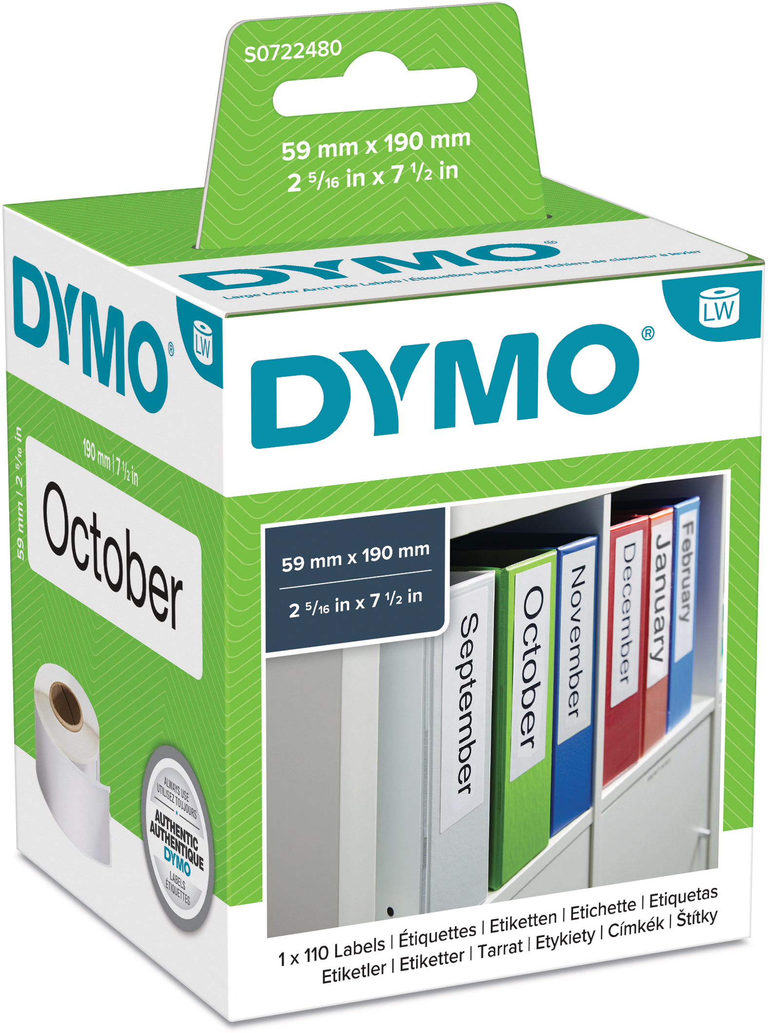 DYMO Ordner-Etiketten breit S0722480 permanent 190x59mm