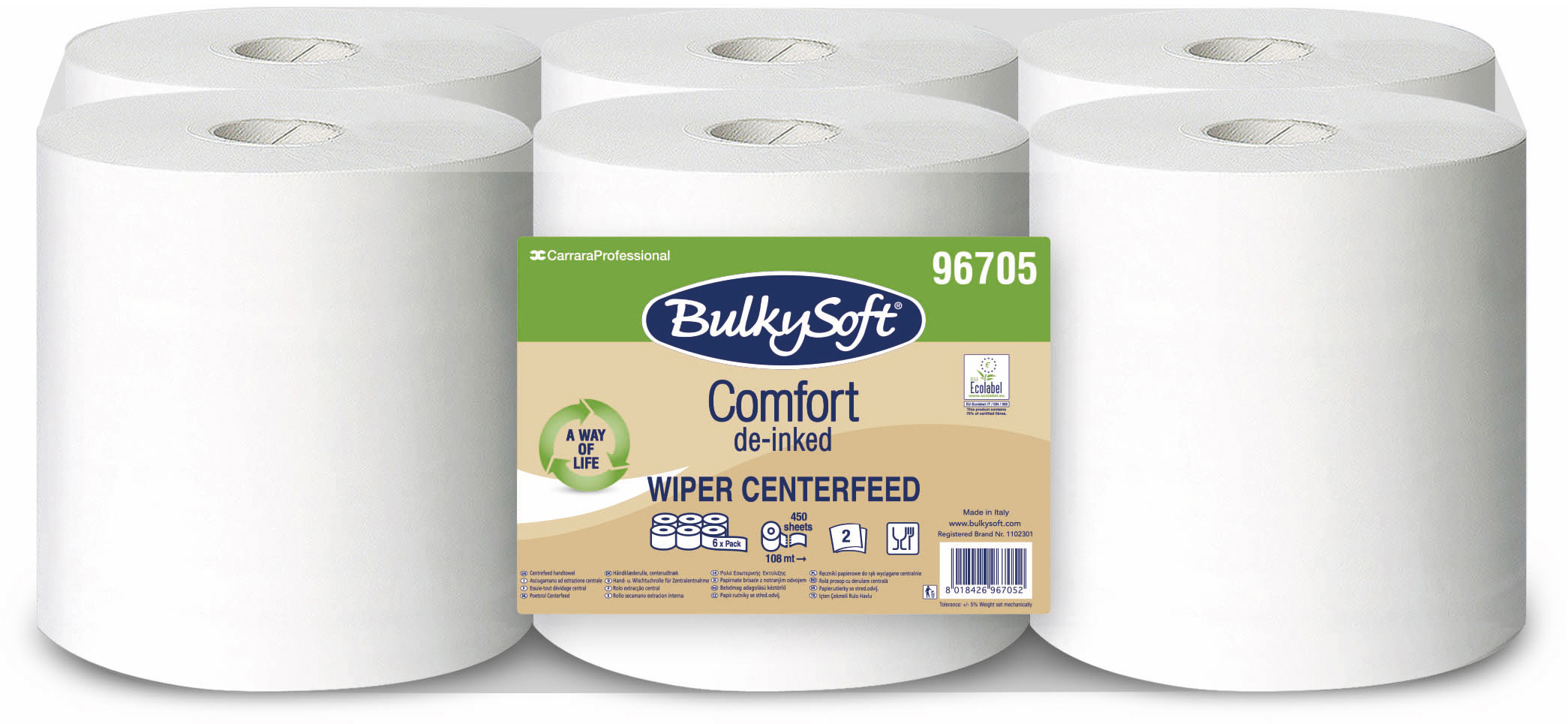 BULKYSOFT Putztuchrolle 2-lagig 19x24cm 32977 Midi Comfort weiss,recyc 6 Rl.