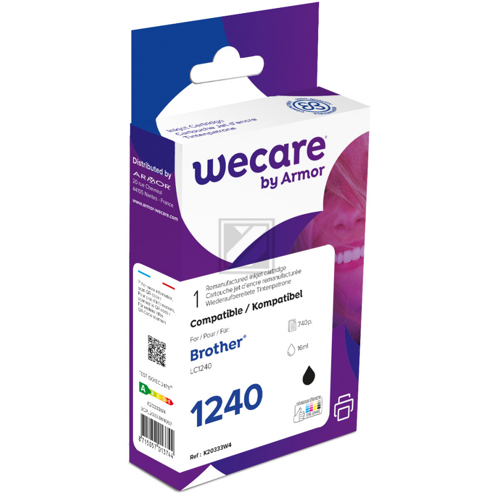 WECARE Tinte rebuilt schwarz LC-1220BKWE zu Brother DCP-J525W 16ml