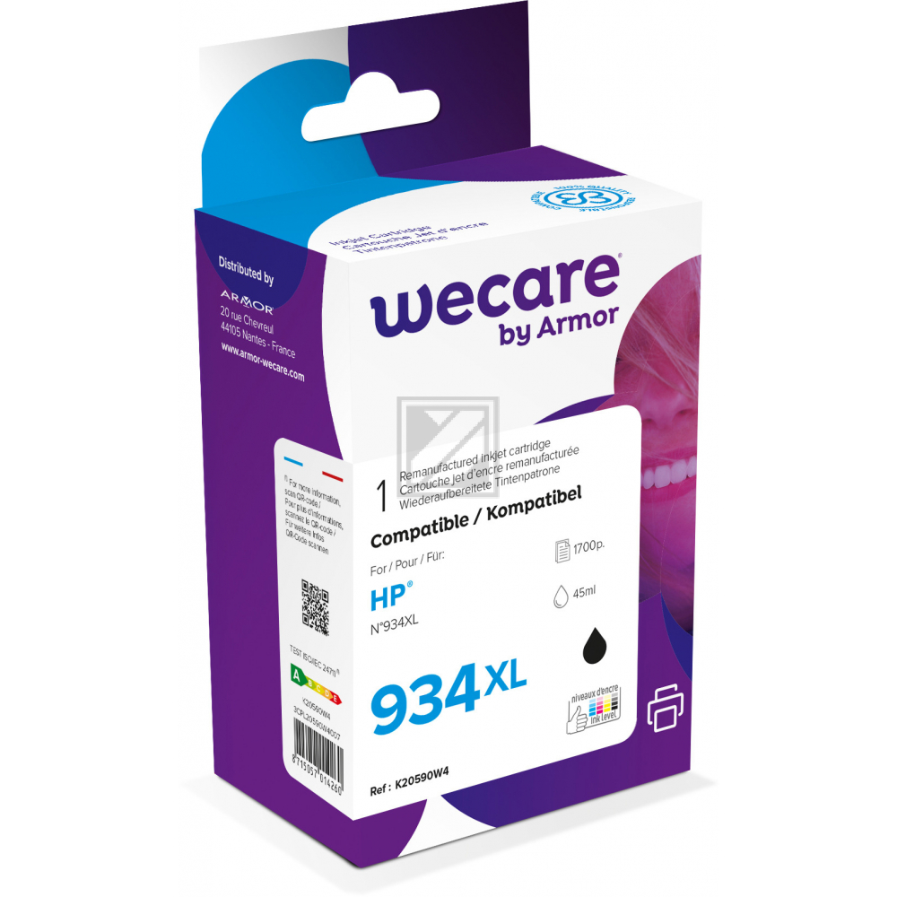 WECARE Tinte 934XL rebuilt schwarz C2P23AEWE zu HP OJ Pro 6230 45ml