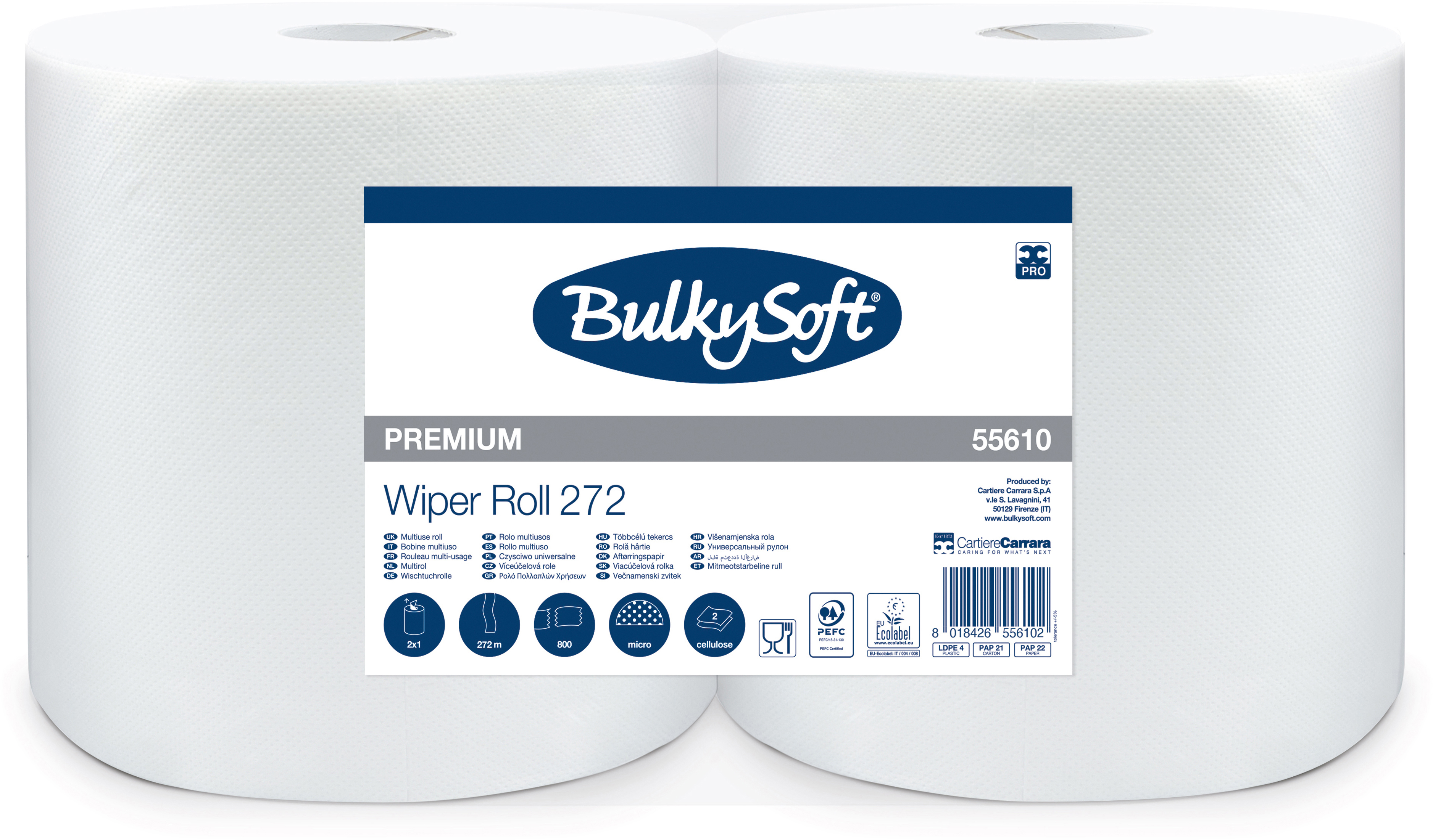 BULKYSOFT Putztuchrolle 2-lagig 26x34cm 26136 weiss 2 Rollen