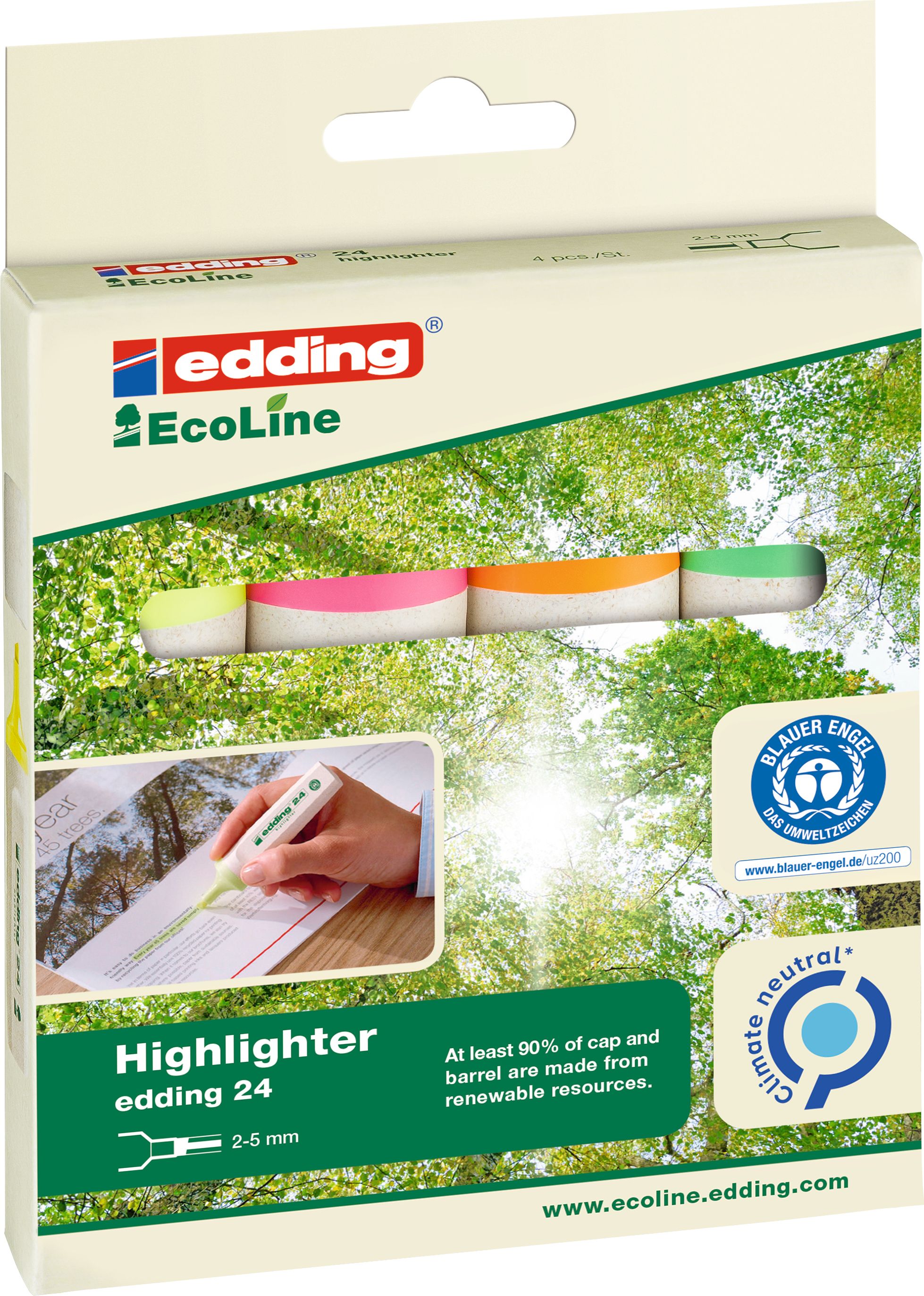 EDDING EcoLine Textmarker 24 2-5mm 24-E4 4-farbig