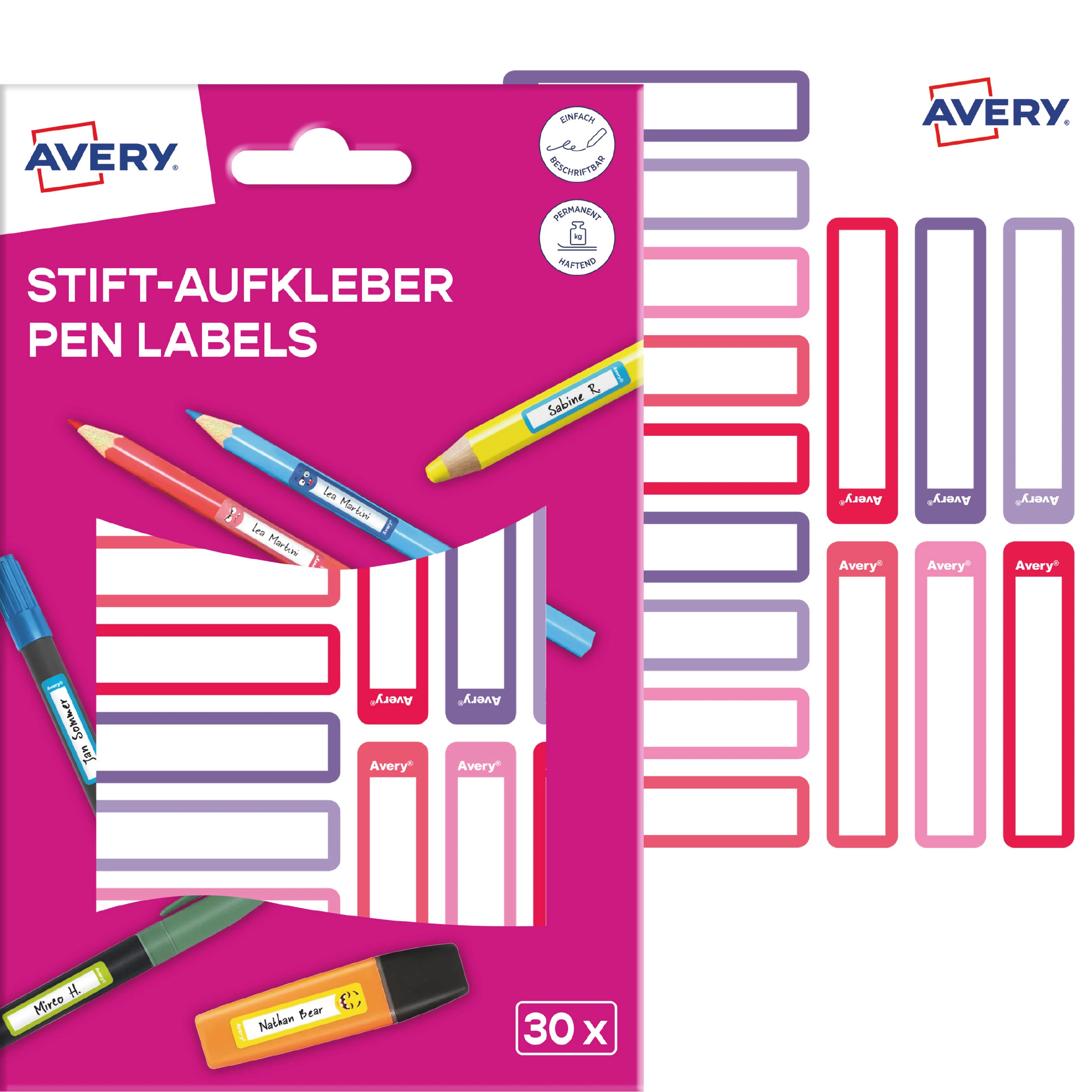 AVERY ZWECKFORM Stift-Etiketten 50x10mm RESMI30F rosa,lila 30 Stück