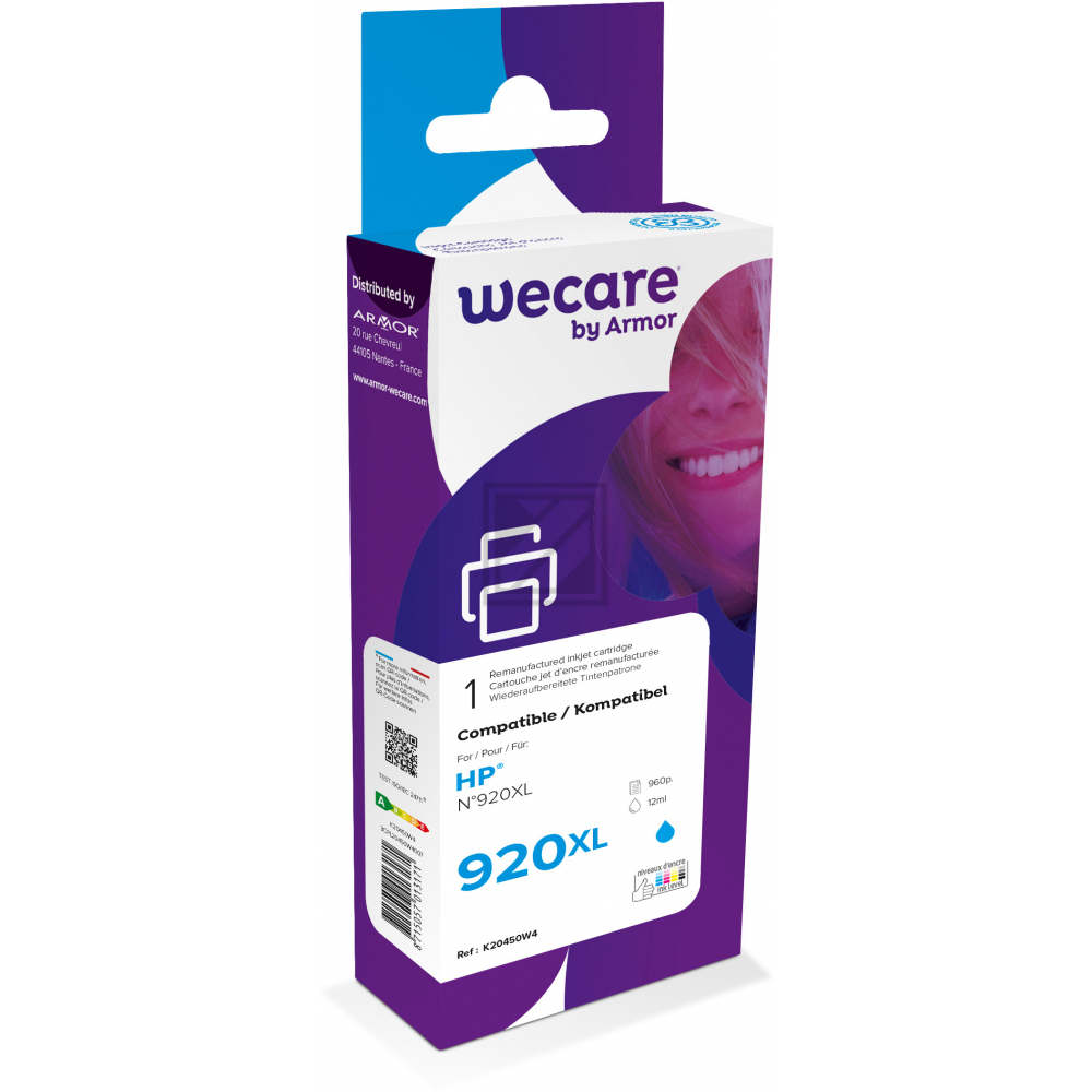 WECARE Tinte 920XL rebuilt cyan CD972AEWE zu HP OfficeJet 6500 12ml