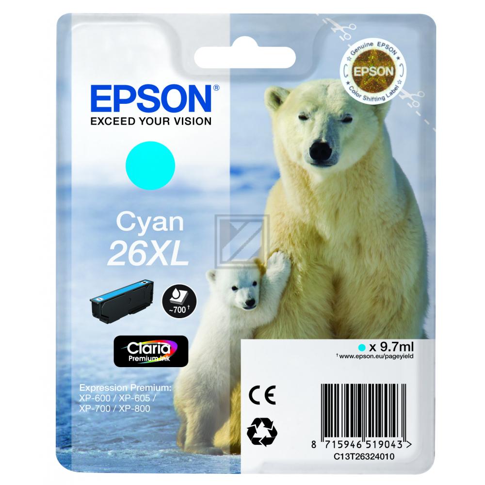 EPSON Tintenpatrone 26XL cyan T263240 XP 700/800 700 Seiten