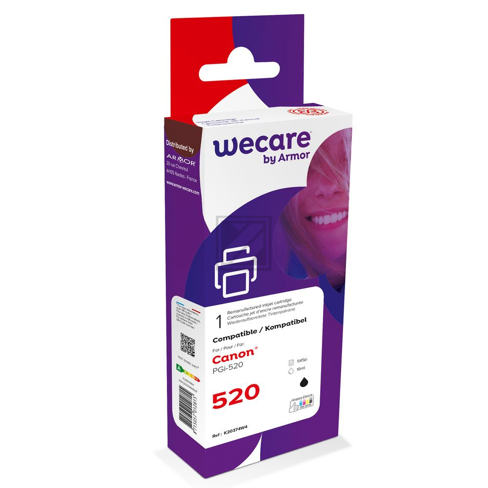 WECARE Tinte rebuilt schwarz PGI-520BKWE zu Canon PIXMA MP 980 19ml