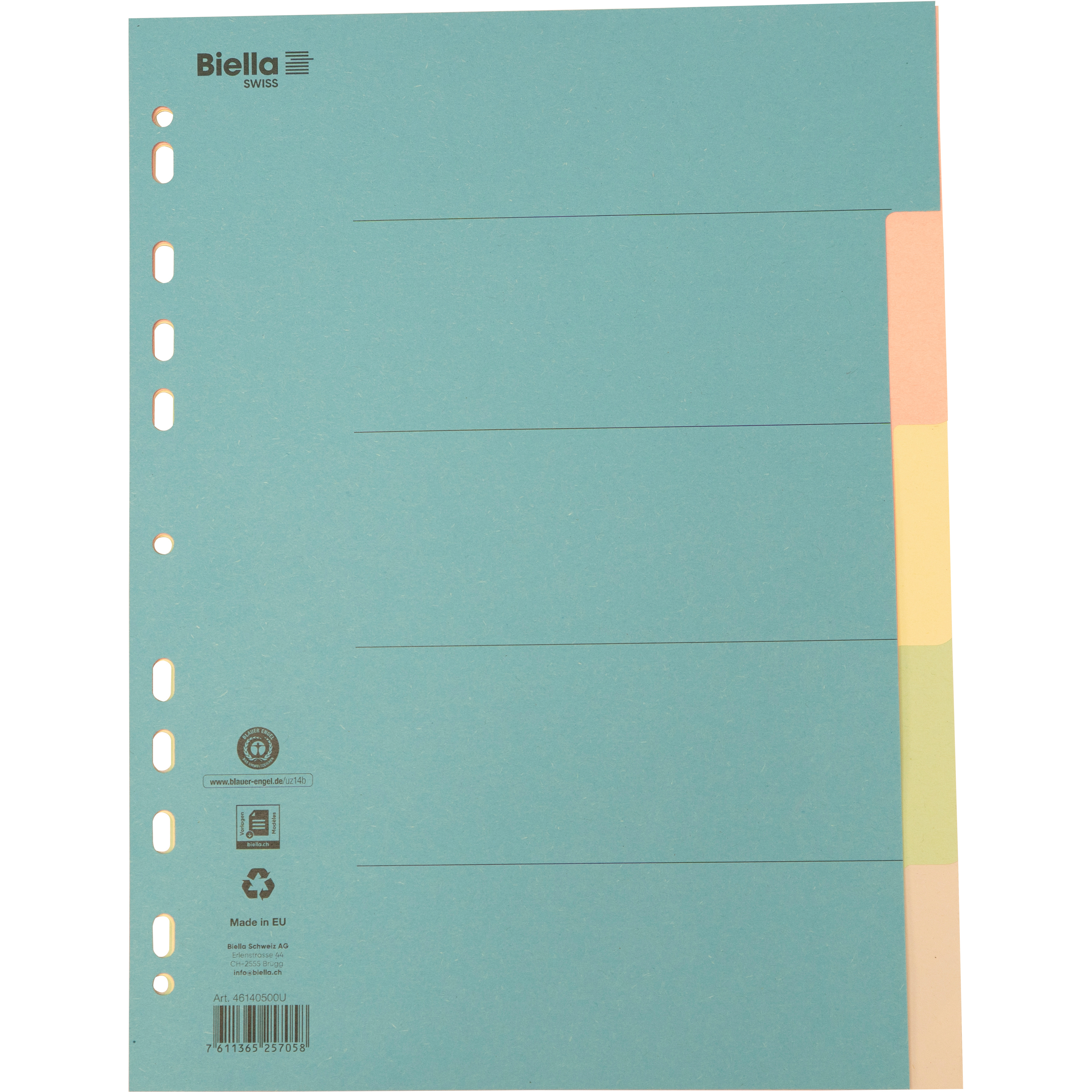 BIELLA Kartonregister A4 46140500U bunt 5-teilig